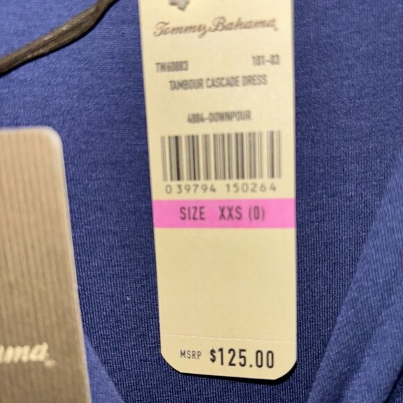 Tommy Bahama Sleeveless Lavender Blue Tambour Cascade Drape Dress, Size XXS, NWT - Picture 5 of 6